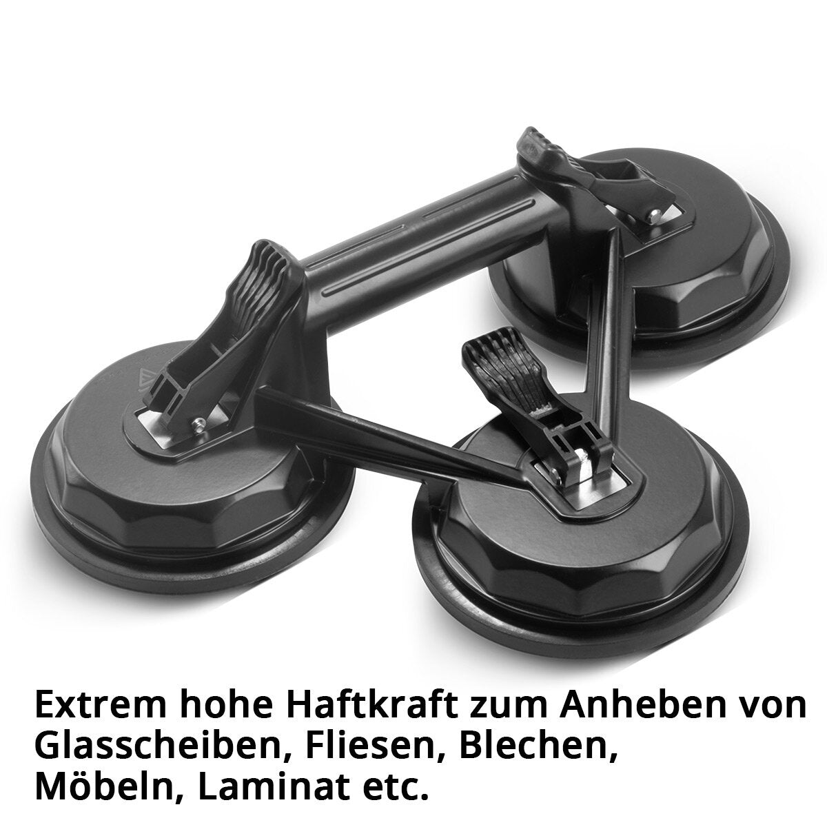 STAHLWERK Dreifach-Saugheber mit 150 kg Tragkraft und 3 x 12,5 cm | 5“ Durchmesser Vakuumheber | Glasheber | Fliesenheber | Scheibenheber | Saughalter | Sauggriff | Glassauger für Glas, Fliesen, Bleche, Möbel und Laminat