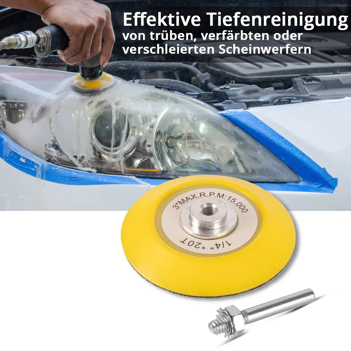 Set per riparazione fari STAHLWERK Set per lucidatura da 41 pezzi per avvitatori a batteria con platorelli e spugne per lucidatura per la preparazione professionale di fari opachi, opachi e ciechi