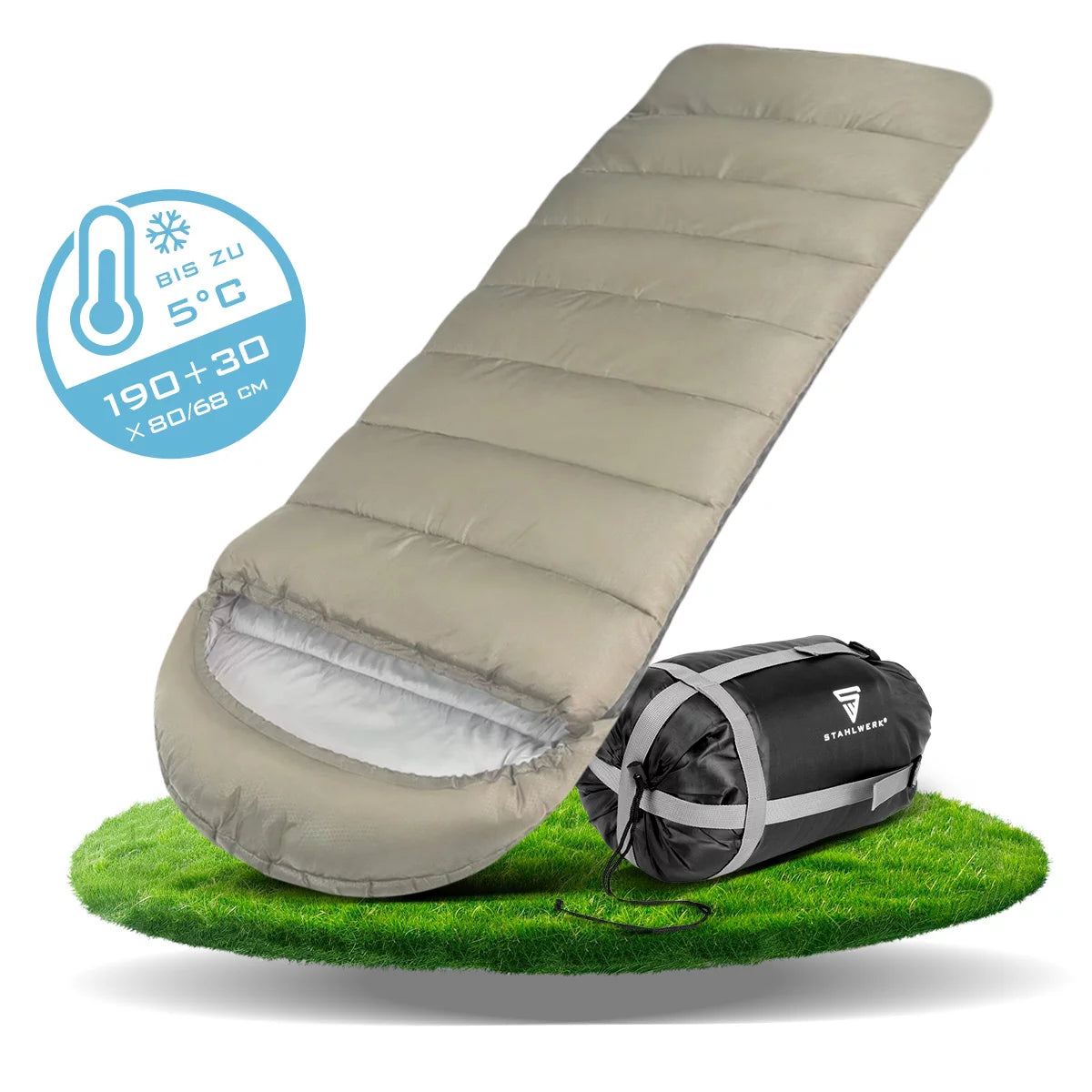 STAHLWERK Schlafsack SB-600 ST Leichter Outdoorschlafsack bis 5°C | Füllung 330g/m2 | Campingschlafsack | Mumienschlafsack | Reiseschlafsack | Trekking- und Wanderschlafsack
