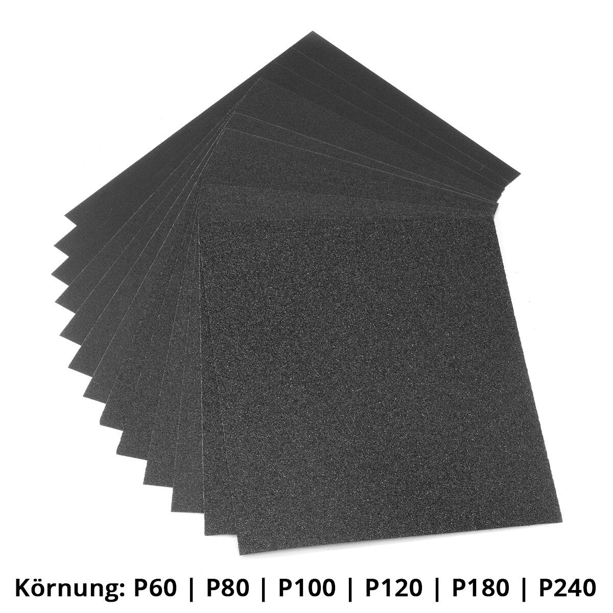 STAHLWERK sandpaper set of 12 230 x 280 mm silicon carbide sandpaper | Sanding pads | Abrasives with 60 | 80 | 100 | 120 | 180 | 240 grit for sanding and polishing