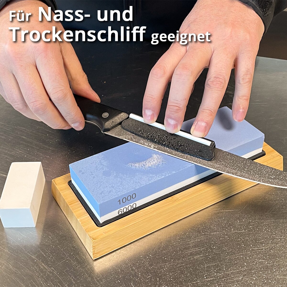 Set di mole STAHLWERK con 1000 | Pietra per affilare 2 in 1 a doppia faccia grana 6000 | pietra per affilare | pietra per affilare | Affilacoltelli con binario di guida e base antiscivolo