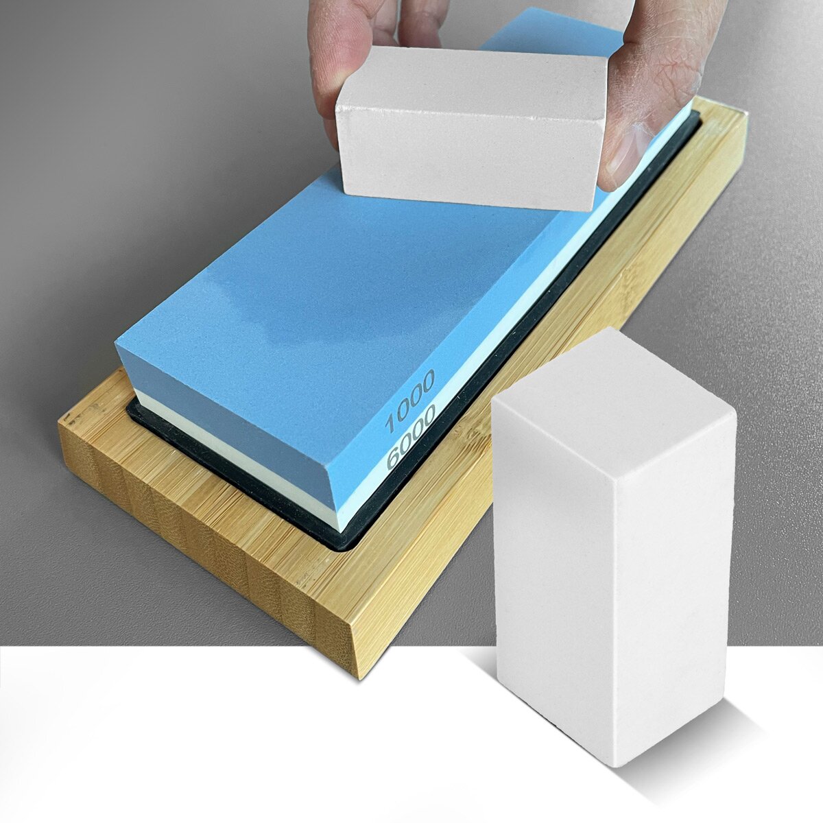 Set di mole STAHLWERK con 1000 | Pietra per affilare 2 in 1 a doppia faccia grana 6000 | pietra per affilare | pietra per affilare | Affilacoltelli con binario di guida e base antiscivolo