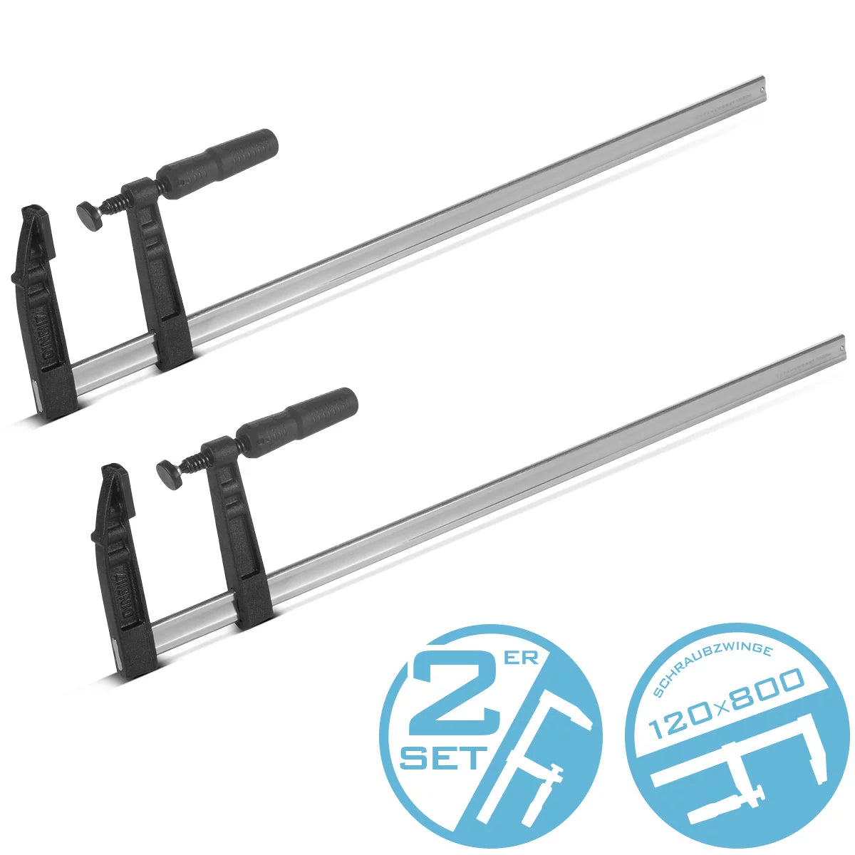 STAHLWERK screw clamp 120x800 mm set of 2 | powerful clamp made of steel and plastic | F-clamp for fixing workpieces | stable clamp with a clamping width of 800 mm, clamping depth of 120 mm