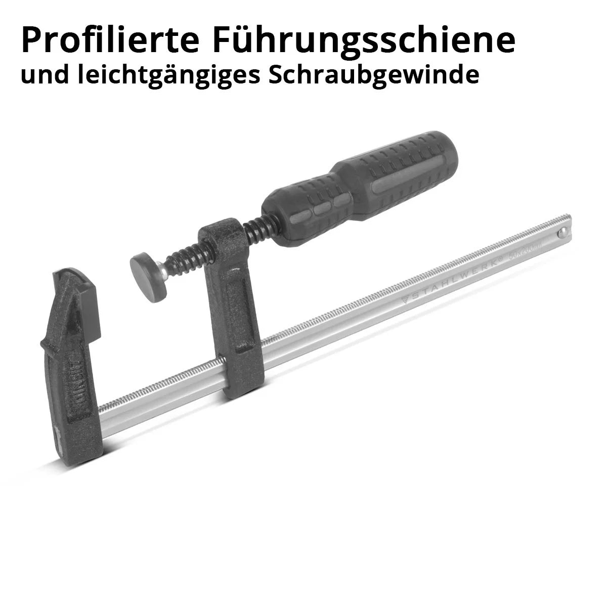 Collier à vis STAHLWERK 50x200 mm | pince puissante en acier et plastique | Pince F pour la fixation de pièces | pince stable avec une largeur de serrage de 200 mm, profondeur de serrage de 50 mm