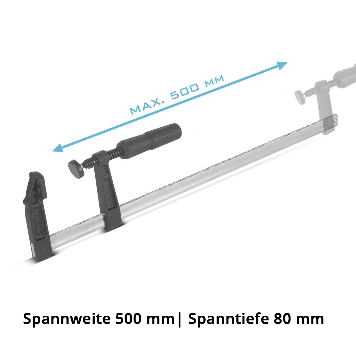 Collier de serrage à vis STAHLWERK 80x500 mm jeu de 2 | pince puissante en acier et plastique | Pince F pour la fixation de pièces | pince stable avec une largeur de serrage de 500 mm, profondeur de serrage de 80 mm
