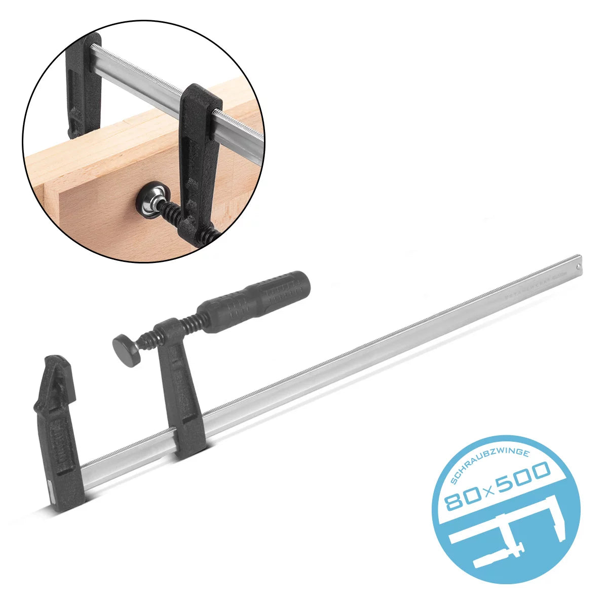 STAHLWERK screw clamp 80x500 mm | powerful clamp made of steel and plastic | F-clamp for fixing workpieces | stable clamp with a clamping width of 500 mm, clamping depth of 80 mm
