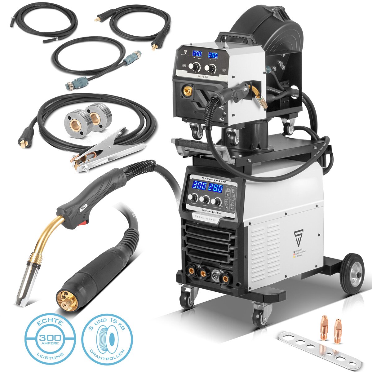 STAHLWERK Schweißgerät MIG MAG 300 Pro Vollsynergischer IGBT Inverter mit 300 A und Puls-Funktion 3-in-1 Kombi-Schweißanlage MIG MAG | MMA | Lift-TIG