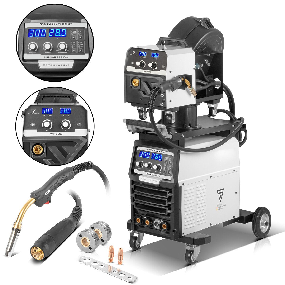 STAHLWERK Schweißgerät MIG MAG 300 Pro Vollsynergischer IGBT Inverter mit 300 A und Puls-Funktion 3-in-1 Kombi-Schweißanlage MIG MAG | MMA | Lift-TIG
