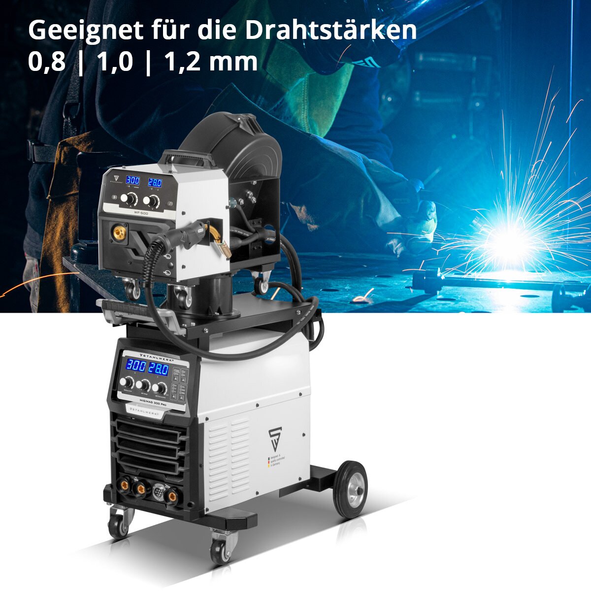 STAHLWERK Schweißgerät MIG MAG 300 Pro Vollsynergischer IGBT Inverter mit 300 A und Puls-Funktion 3-in-1 Kombi-Schweißanlage MIG MAG | MMA | Lift-TIG