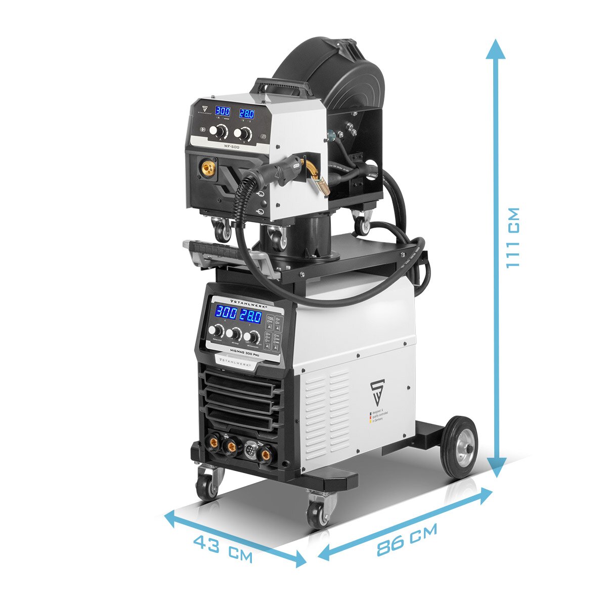 STAHLWERK Schweißgerät MIG MAG 300 Pro Vollsynergischer IGBT Inverter mit 300 A und Puls-Funktion 3-in-1 Kombi-Schweißanlage MIG MAG | MMA | Lift-TIG