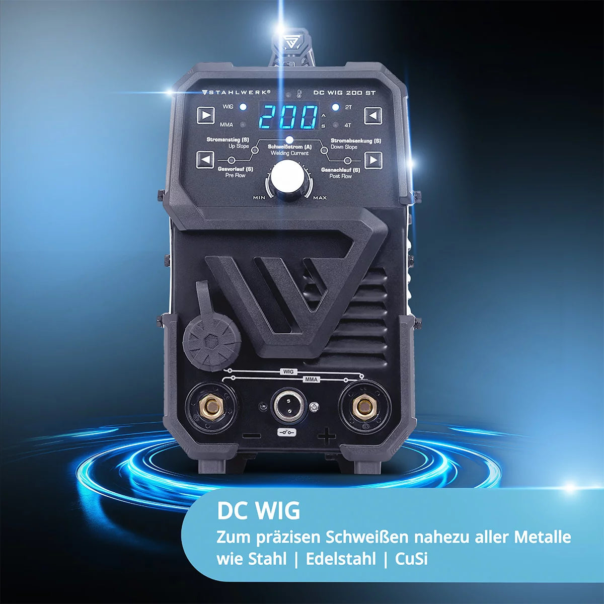 STAHLWERK DC TIG 200 ST - ensemble complet d'équipement - poste à souder TIG combiné avec 200 A et MMA, soudage de l'acier, de l'acier inoxydable et bien plus encore. (pas de soudure ALU)