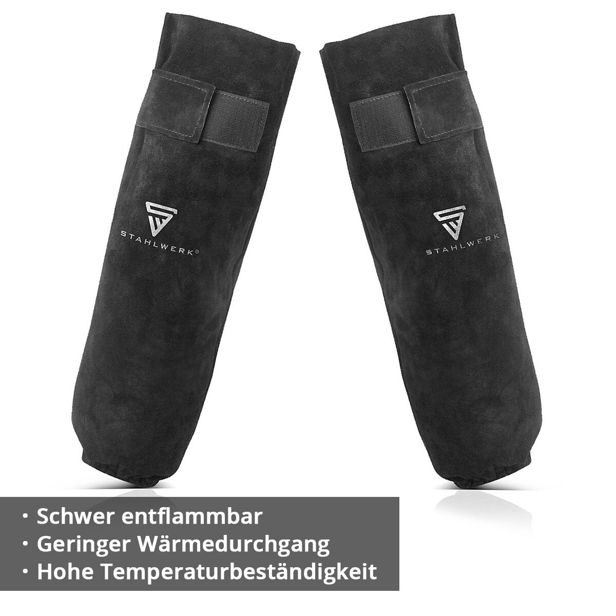 STAHLWERK welding sleeves | Welder's gauntlets | Welding protective sleeves | Welding arm protection | Welding protective clothing with Velcro fastener made of high-quality split leather for welding and plasma cutting