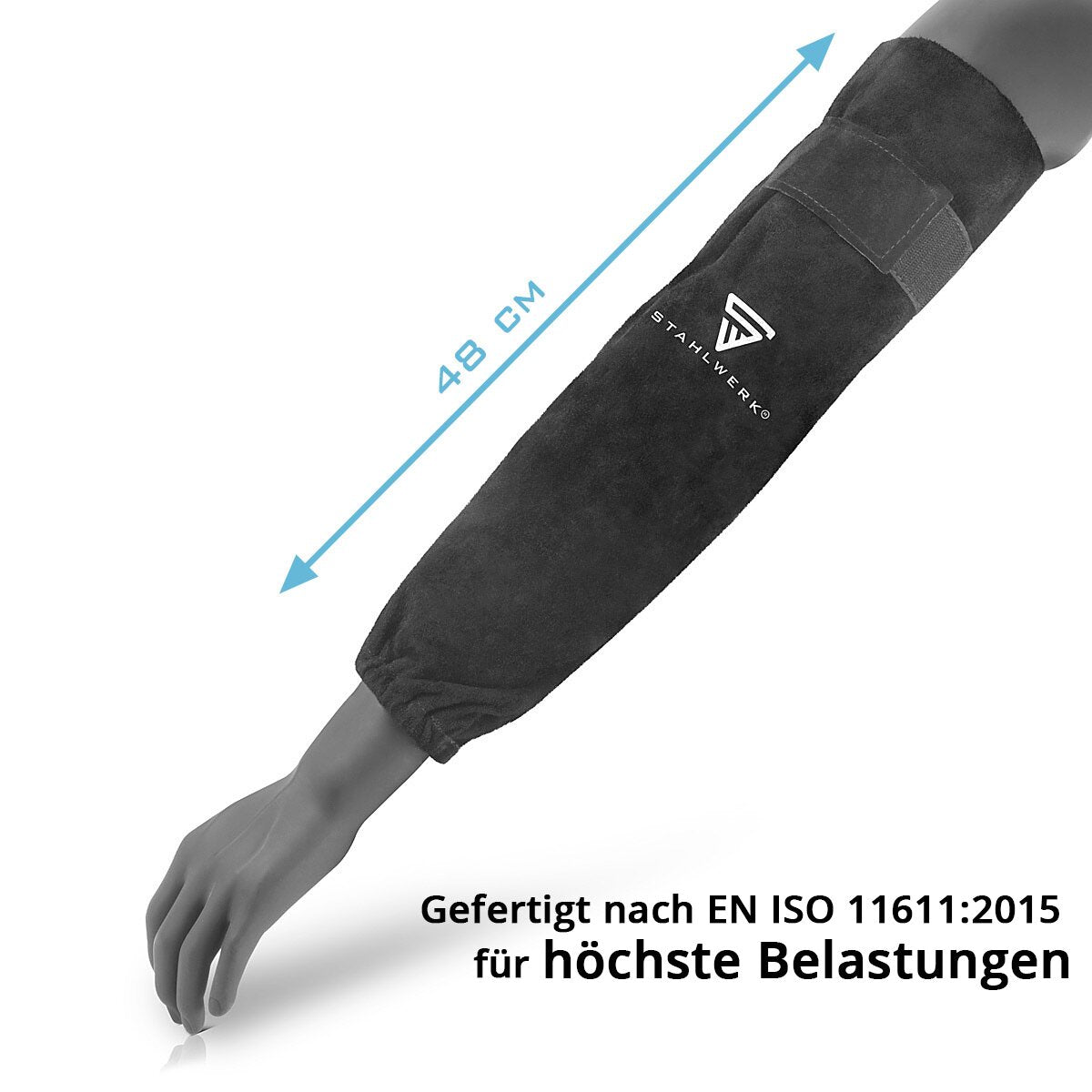 STAHLWERK welding sleeves | Welder's gauntlets | Welding protective sleeves | Welding arm protection | Welding protective clothing with Velcro fastener made of high-quality split leather for welding and plasma cutting