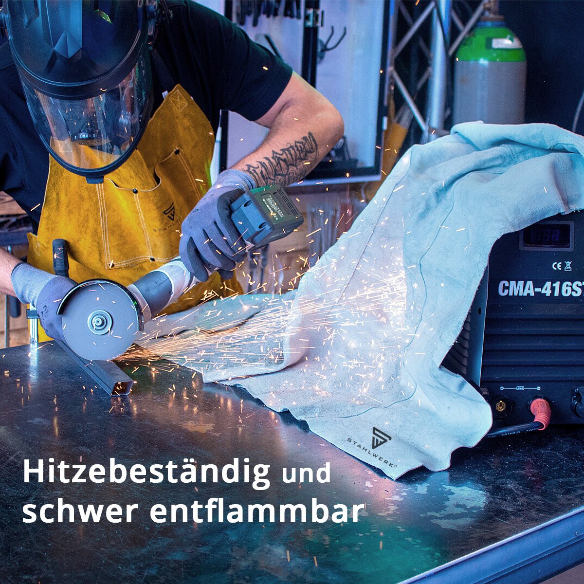 STAHLWERK Schweißerschutzdecke / Schweißerdecke / Spritzschutzdecke / Schweißermatte aus Echtleder 140 x 200 cm