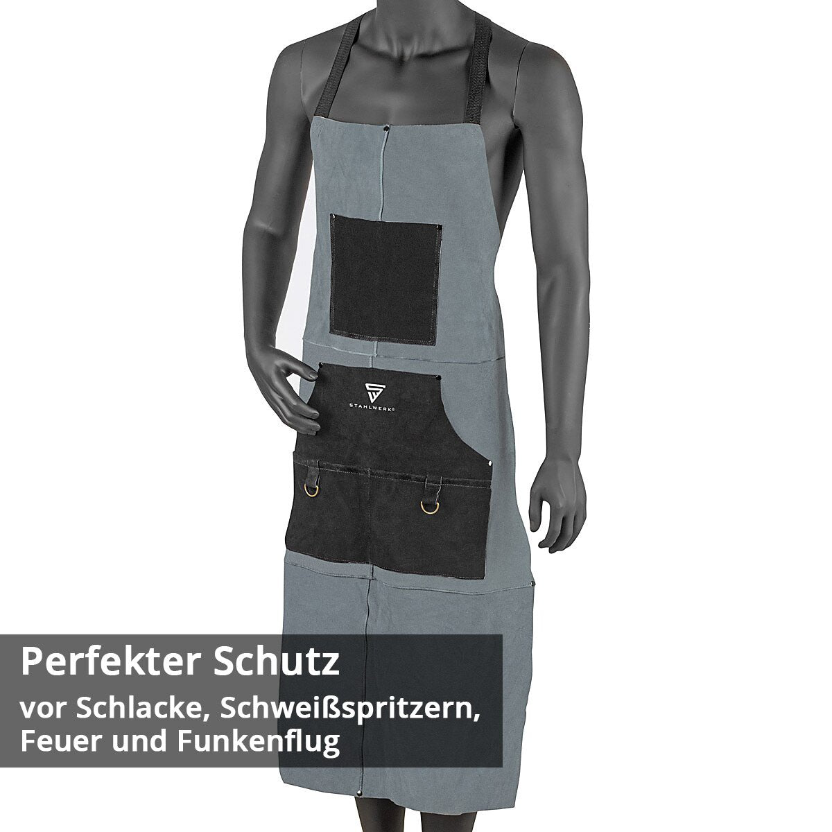 STAHLWERK welding apron | Protective apron | Leather apron | Blacksmith apron | Work apron | Workshop apron | Welding apron made of high-quality split leather for welding and plasma cutting