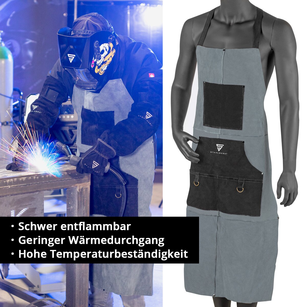STAHLWERK welding apron | Protective apron | Leather apron | Blacksmith apron | Work apron | Workshop apron | Welding apron made of high-quality split leather for welding and plasma cutting