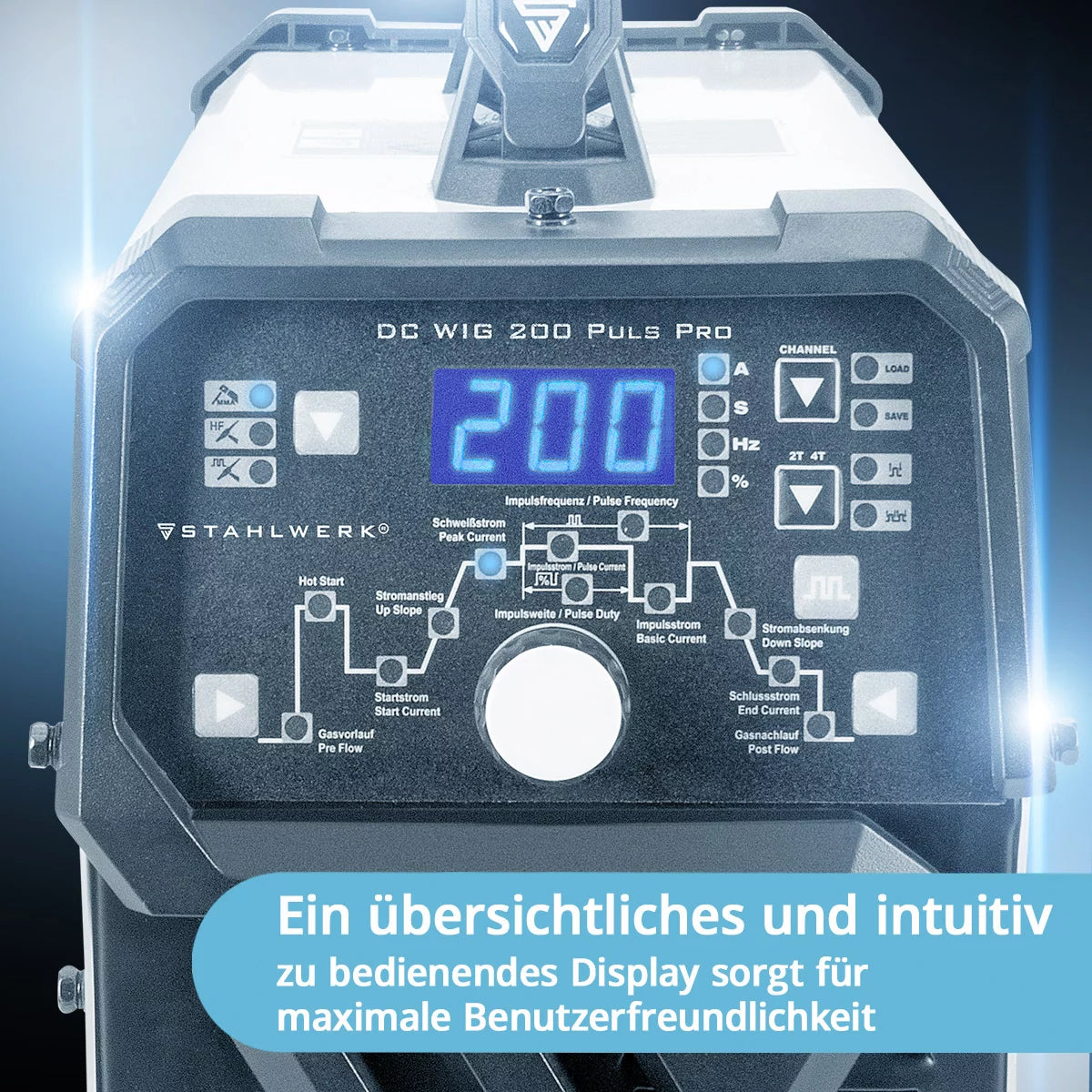 STAHLWERK DC TIG 200 Puls Pro entièrement équipé - Poste à souder TIG professionnel numérique avec fonction manuelle et impulsion électrique MMA, adapté aux tôles fines