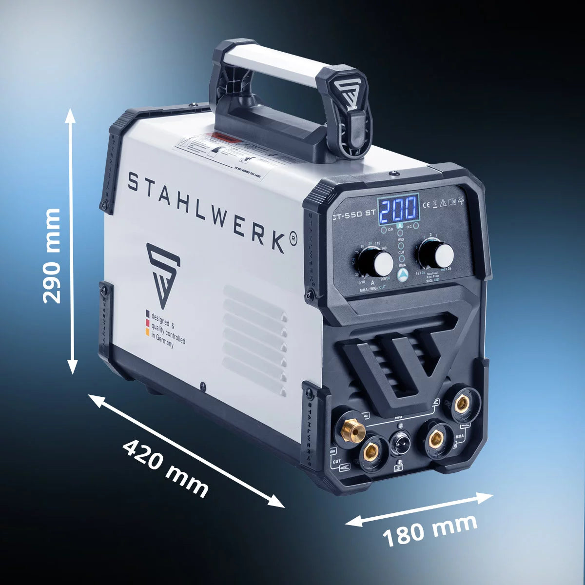 STAHLWERK 3 in 1 Kombi-Schweißgerät CT 550 ST IGBT mit Elektroden- und Plasma-Funktion / DC WIG MMA Schweißgerät mit Plasmaschneider bis 12mm, 200 Ampere WIG/MMA + 50 A  CUT