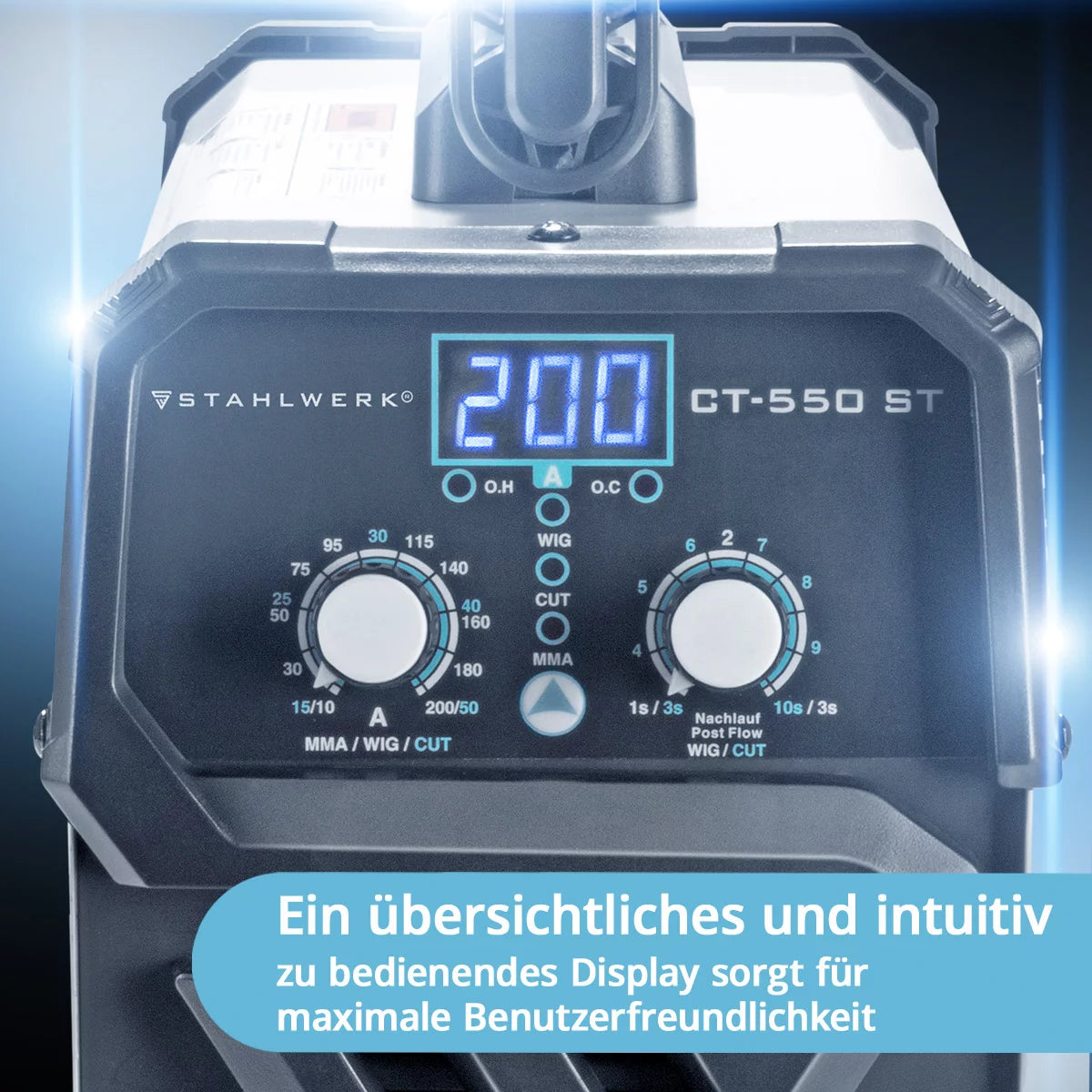 STAHLWERK 3 in 1 Kombi-Schweißgerät CT 550 ST IGBT mit Elektroden- und Plasma-Funktion / DC WIG MMA Schweißgerät mit Plasmaschneider bis 12mm, 200 Ampere WIG/MMA + 50 A  CUT