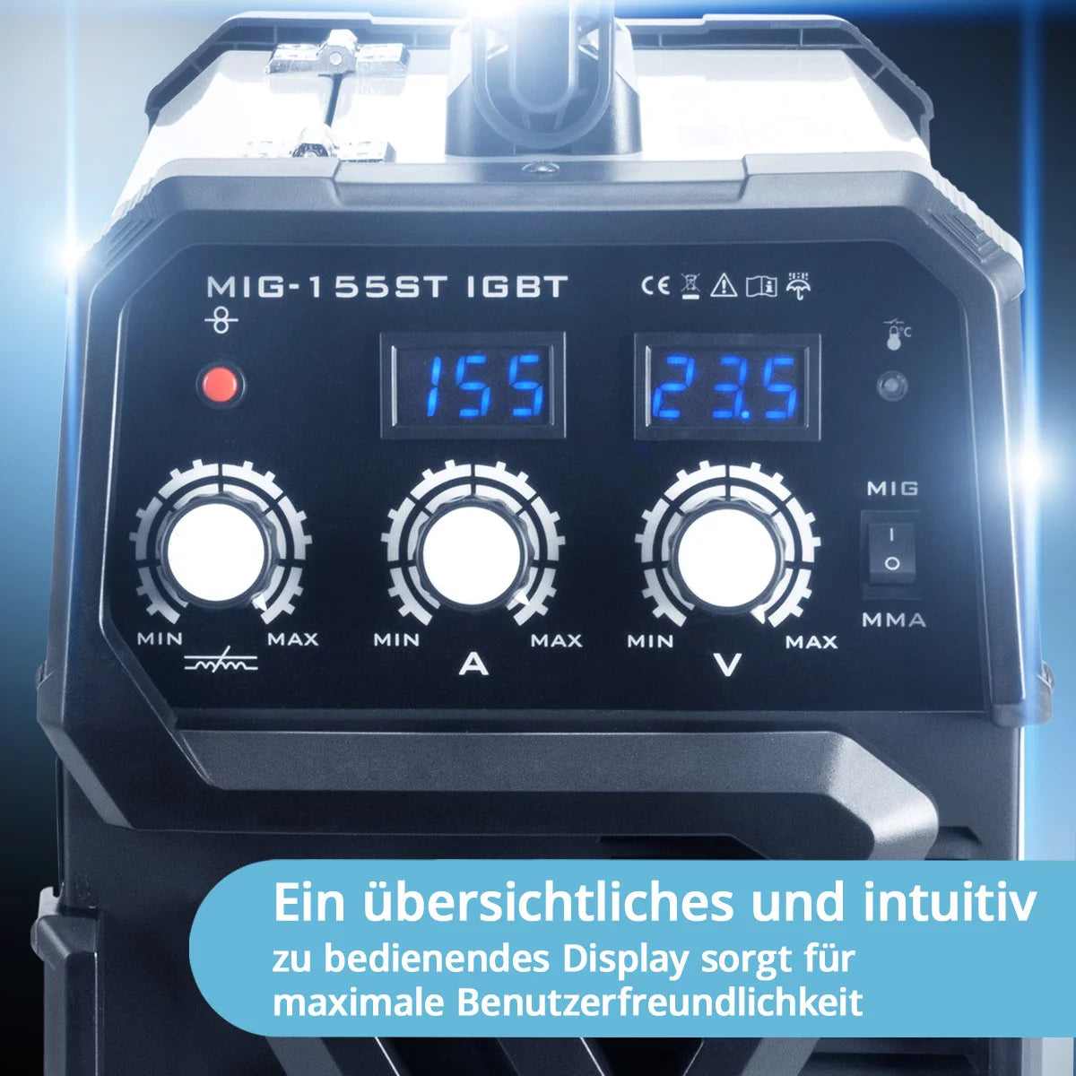 STAHLWERK Schweißgerät MIG MAG 155 ST IGBT mit synergischem Drahtvorschub und echten 155 Ampere / Schutzgasschweißgerät mit MMA / E-Hand