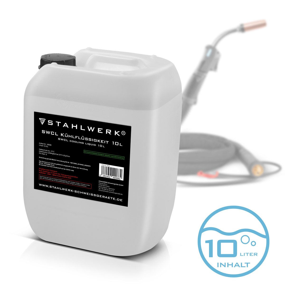 STAHLWERK SWCL Kühlflüssigkeit 10 l Kanister 25 µS/cm bis -15°C Kühlmittel | Wasserkühlung | Kühlwasser für Wasserkühler und wassergekühlte Schlauchpakete von Schweißgeräten und Plasmaschneidern