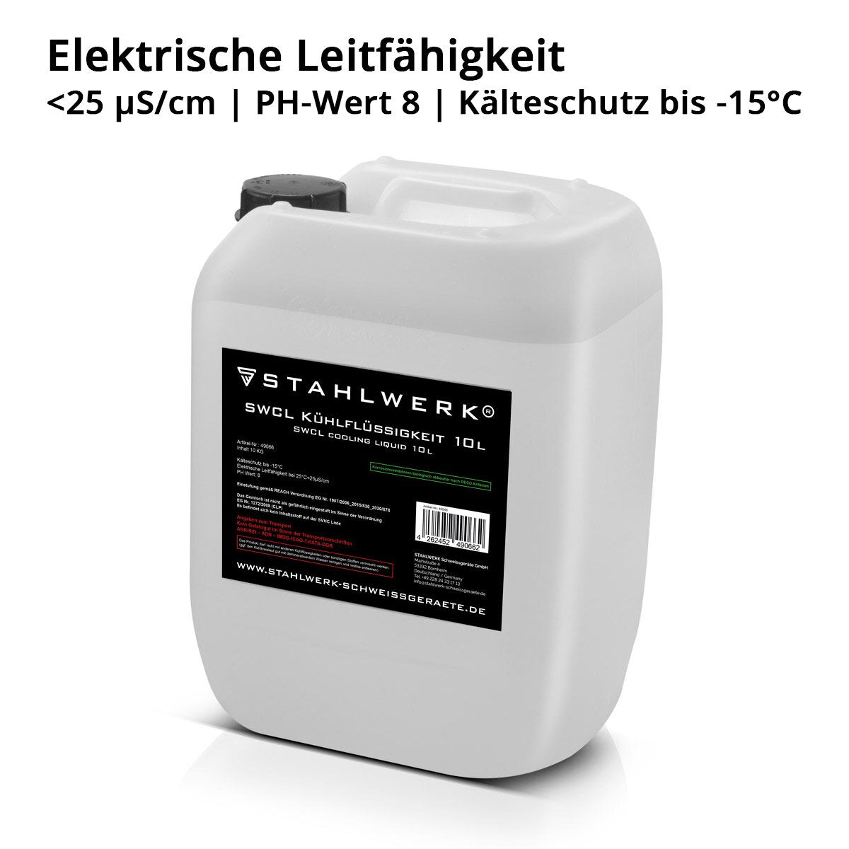 STAHLWERK SWCL Kühlflüssigkeit 10 l Kanister 25 µS/cm bis -15°C Kühlmittel | Wasserkühlung | Kühlwasser für Wasserkühler und wassergekühlte Schlauchpakete von Schweißgeräten und Plasmaschneidern