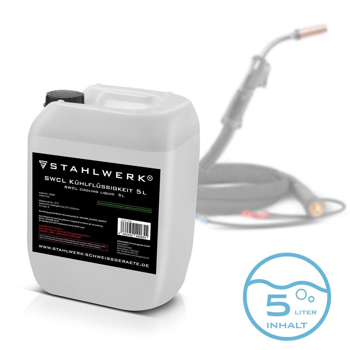 STAHLWERK SWCL Kühlflüssigkeit 5 l Kanister 25 µS/cm bis -15°C Kühlmittel | Wasserkühlung | Kühlwasser für Wasserkühler und wassergekühlte Schlauchpakete von Schweißgeräten und Plasmaschneidern