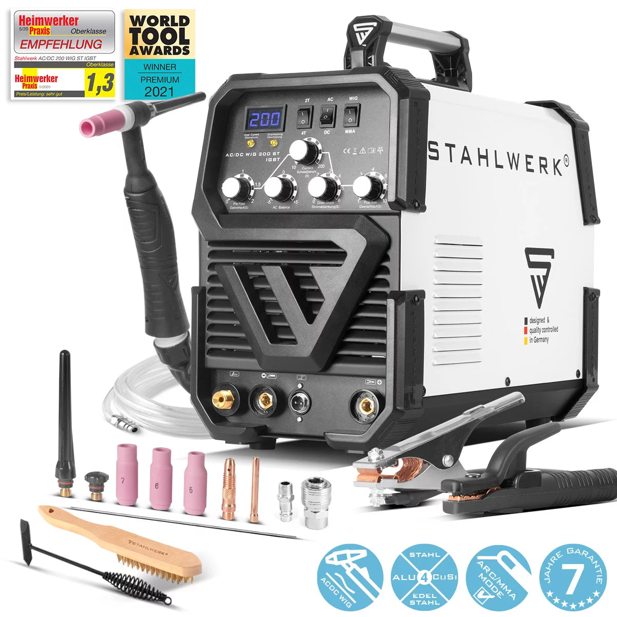 Saldatrice STAHLWERK AC/DC TIG 200 ST IGBT / saldatrice combinata / impianto di saldatura combinato con 200 A TIG e MMA, adatto per alluminio