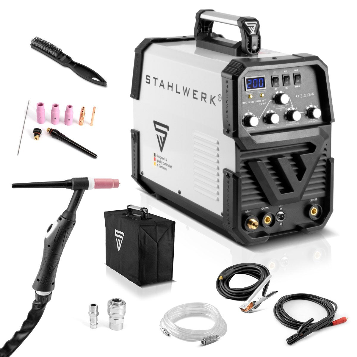 Máquina de soldar STAHLWERK AC/DC TIG 200 ST IGBT / máquina de soldar combinada / sistema de soldadura combinado con 200 A TIG y MMA, adecuado para aluminio