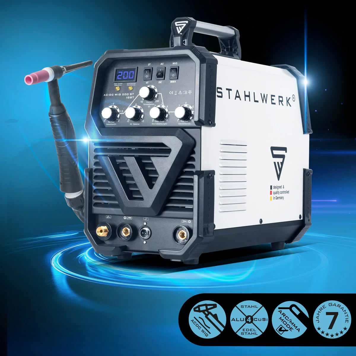 Saldatrice STAHLWERK AC/DC TIG 200 ST IGBT / saldatrice combinata / impianto di saldatura combinato con 200 A TIG e MMA, adatto per alluminio