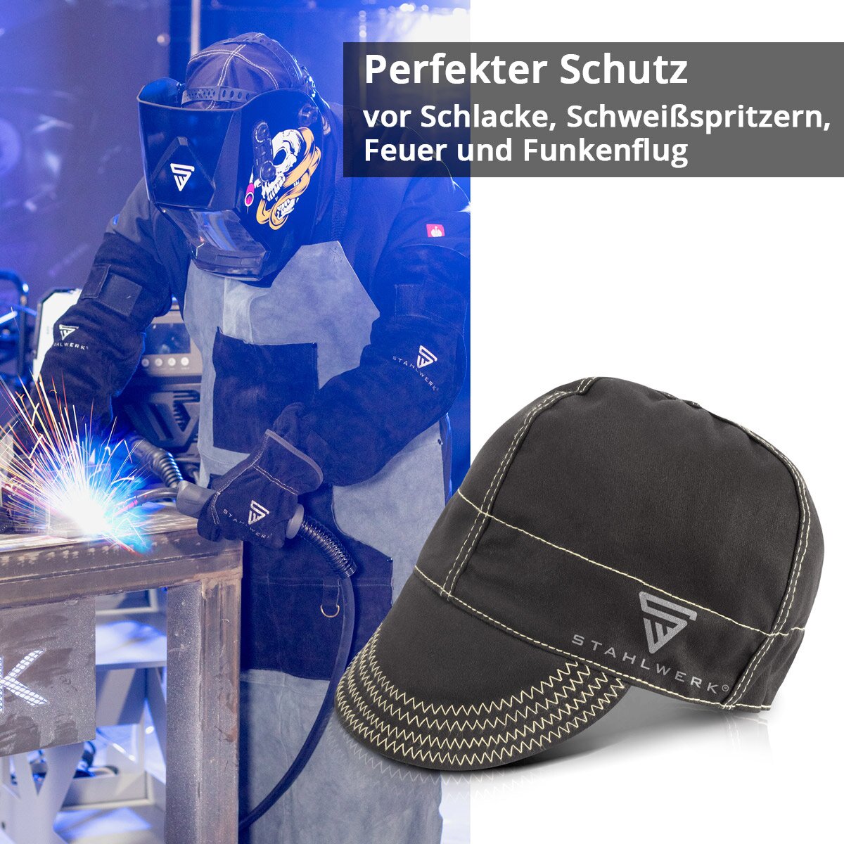 STAHLWERK welding cap | Welder's hat | Welding helmet | Welding hood | Welder mask | Flame-retardant welding protective clothing for welding and plasma cutting