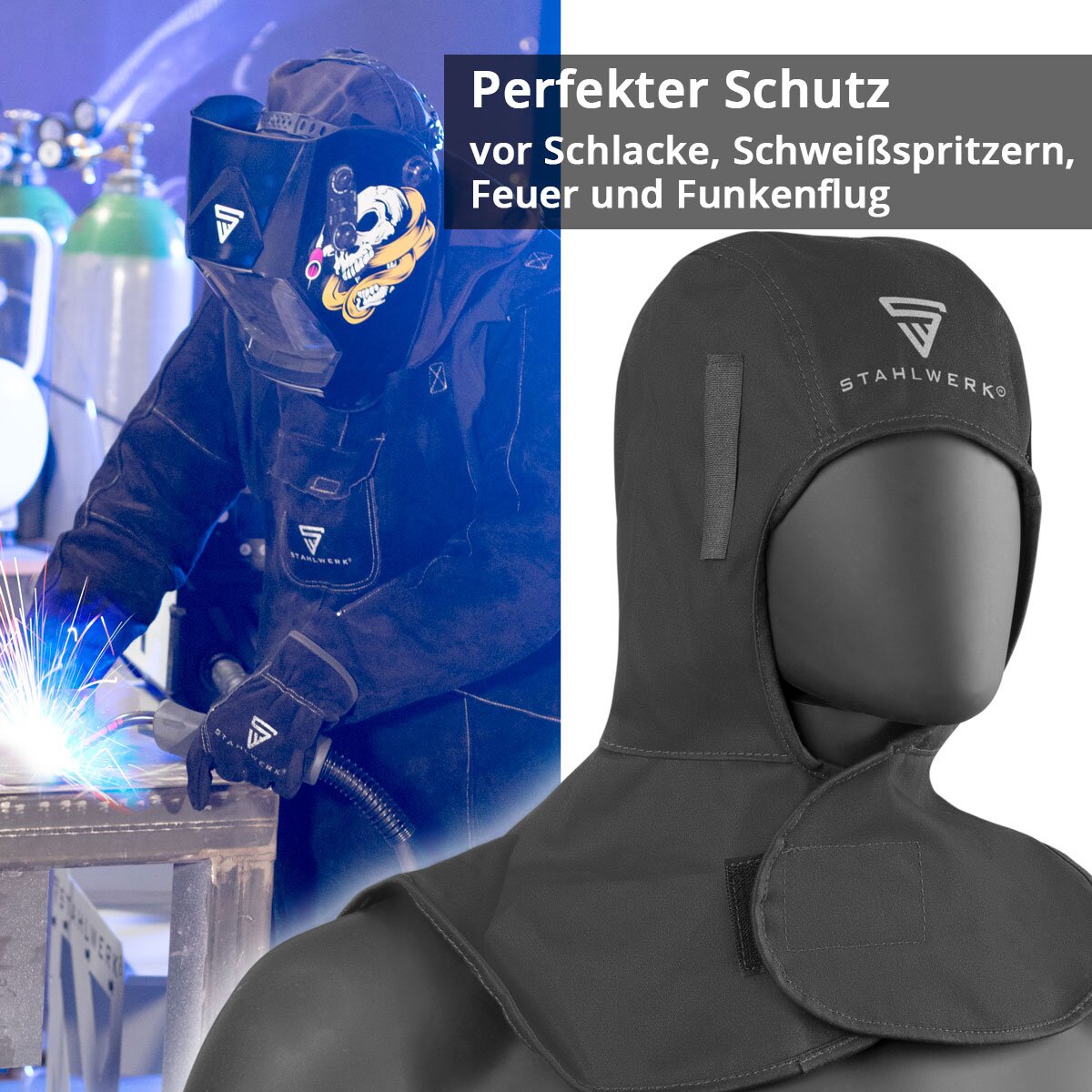 STAHLWERK welding hood | Welder's hat | Welding helmet | Welding cap | Welder mask | Flame-retardant welding protective clothing for welding and plasma cutting