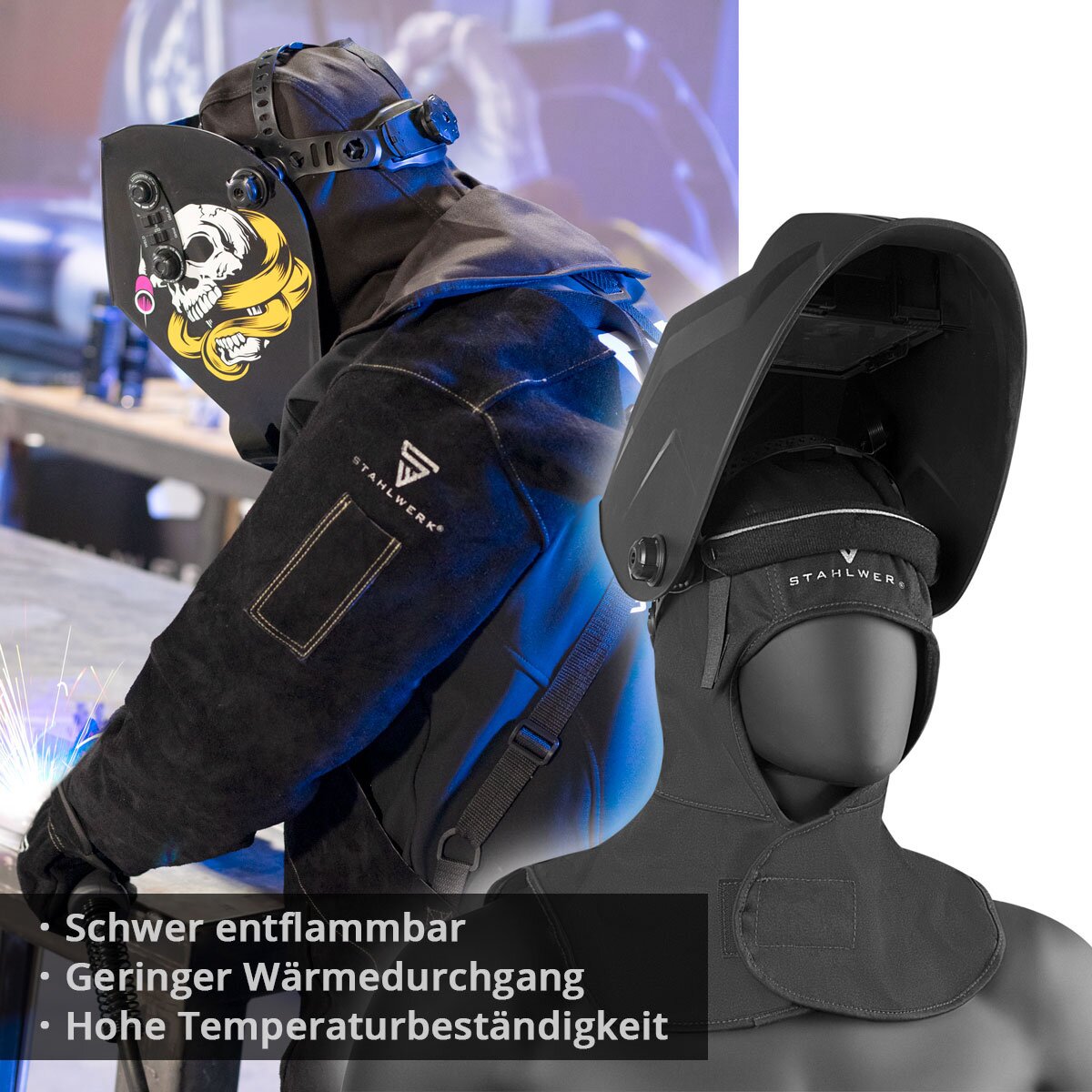 STAHLWERK welding hood | Welder's hat | Welding helmet | Welding cap | Welder mask | Flame-retardant welding protective clothing for welding and plasma cutting
