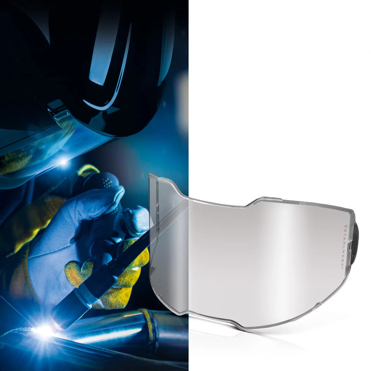 Lentes de repuesto para casco de soldadura STAHLWERK, juego de 6 lentes de repuesto por dentro y por fuera Vidrio de protección para soldadura | Lente de visera | Gafas protectoras EN ISO 16321 para casco de soldadura totalmente automático SPLIT