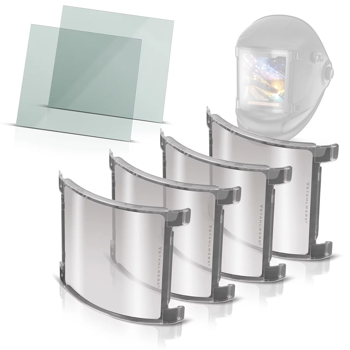 STAHLWERK Schweißhelm Ersatzscheiben 6er Set | Innen-Ersatzgläser und Visierscheibe außen | Schweißschutzglas | Schutzgläser nach EN ISO EN ISO 16321 für Vollautomatik Schweißhelme | TITAN