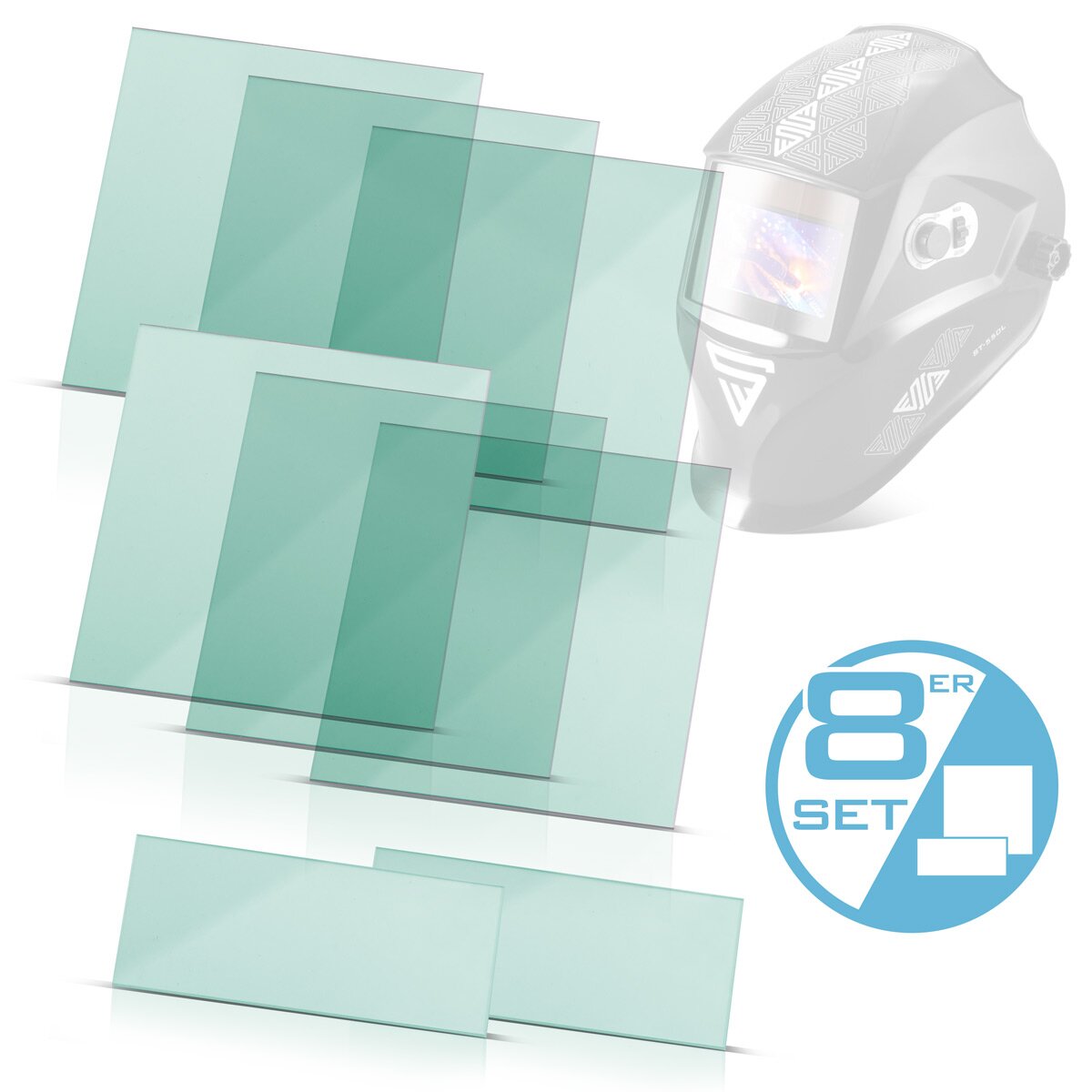 STAHLWERK Lot de 8 lentilles pour casque de soudage, lentilles de remplacement intérieures et extérieures | Verre de protection pour le soudage | Verres de rechange pour casque de soudage entièrement automatique ST 550 L