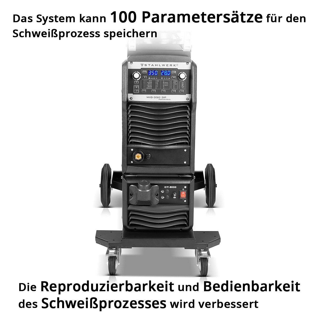 STAHLWERK Industrie-Schweißgerät MIG MAG 350 DP Vollausstattung Vollsynergischer, wassergekühlter IGBT Inverter mit 350 A und Spot-Funktion, MIG MAG Schweißanlage mit Puls | Doppelpuls | High-Speed Puls