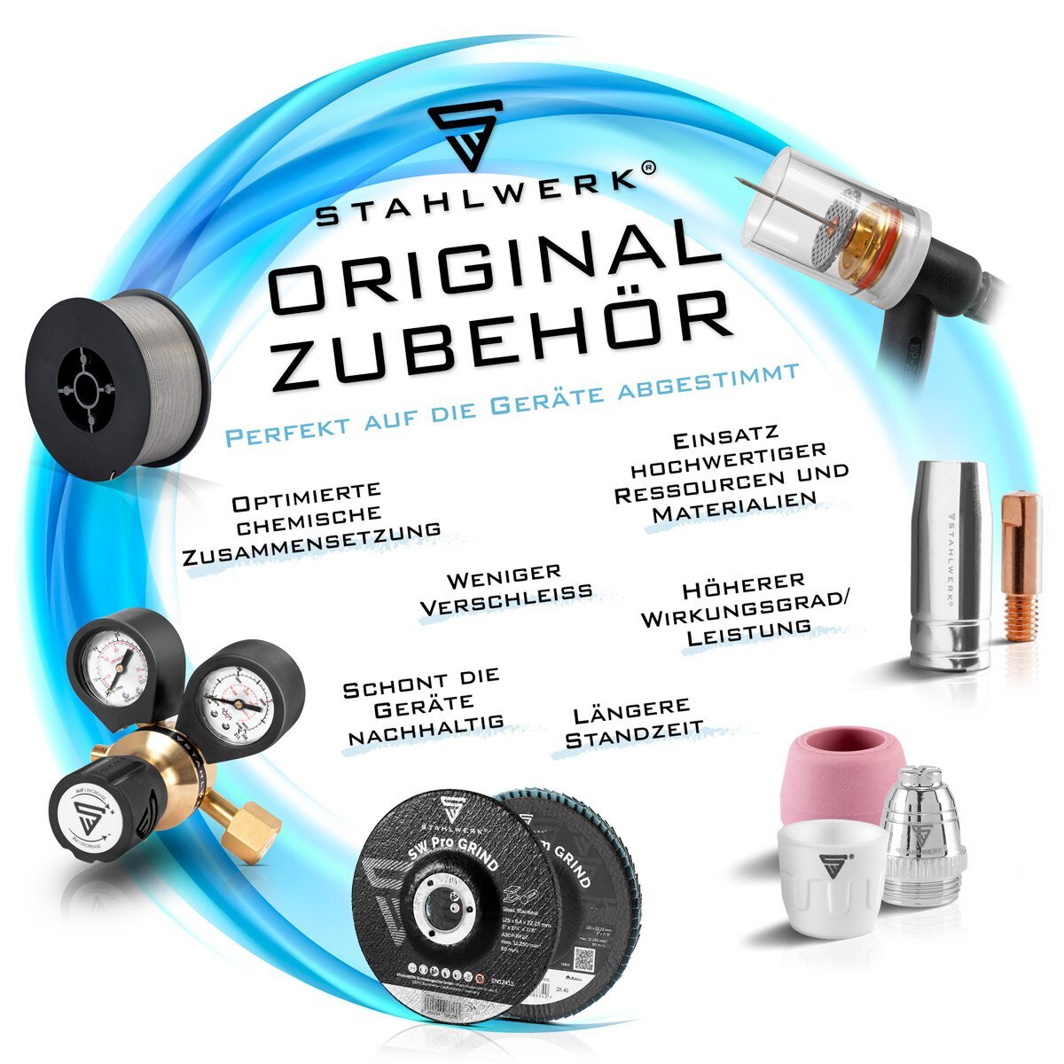 STAHLWERK FLUX AK15/MB15 AK14/MB14 Verschleißteile Set | 23-teiliges Original Schweißzubehör Set mit Fülldrahtdüsen | Düsenträger und Stromdüsen 0,8 mm