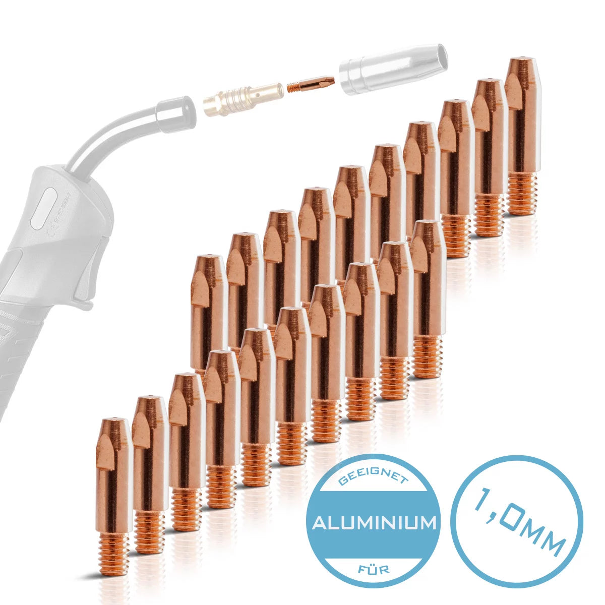 STAHLWERK Lot de 40 AK25 | MB25 | KD24 | Conseils de contact MB24 | Buses de contact pour aluminium M6x28 en jeu de pièces d'usure MIG MAG de 1,0 mm | Accessoires de soudage pour torches de soudage