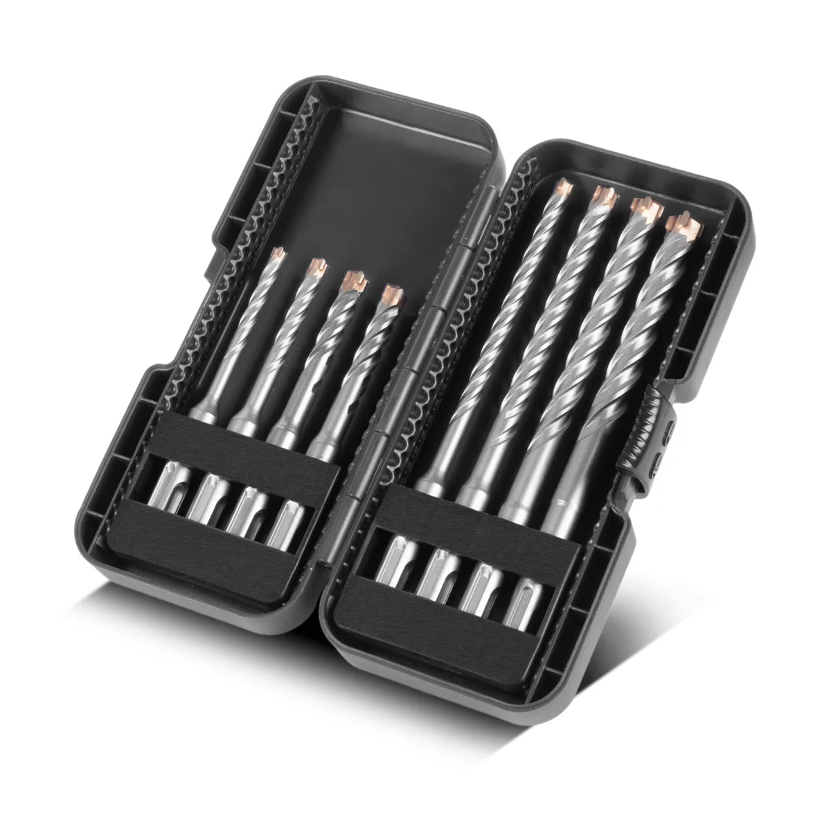 STAHLWERK SDS-Plus-Bohrer 8-teiliges Set mit Box | Durchmesser 5-12 mm | Kreuzschneide und Doppelwendel | Längen 110-160 mm | Steinbohrer und Betonbohrer für SDS-Plus Aufnahme 10 mm | Stark und präzise