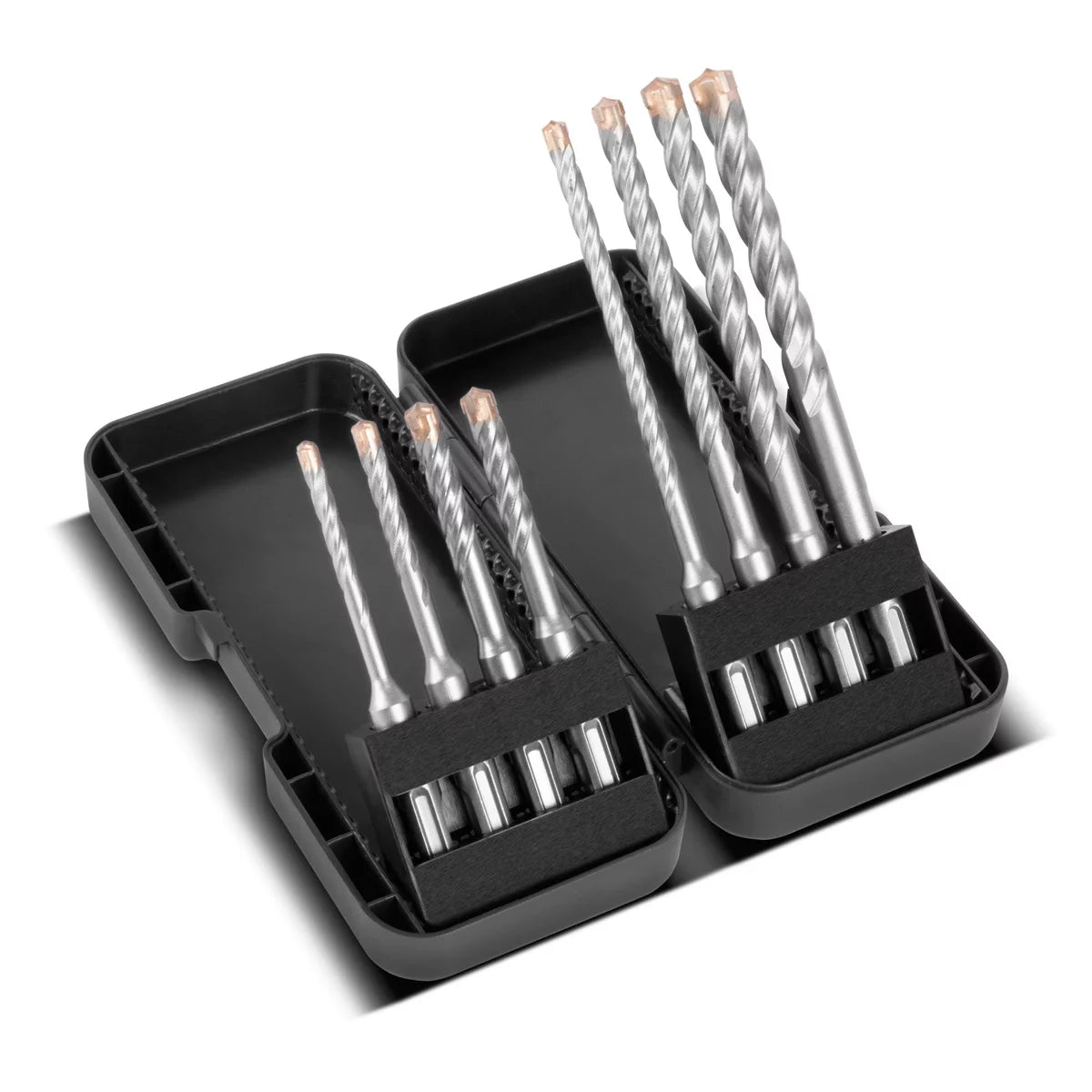 STAHLWERK SDS-Plus-Bohrer 8-teiliges Set mit Box | Durchmesser 5-12 mm | Kreuzschneide und Doppelwendel | Längen 110-160 mm | Steinbohrer und Betonbohrer für SDS-Plus Aufnahme 10 mm | Stark und präzise