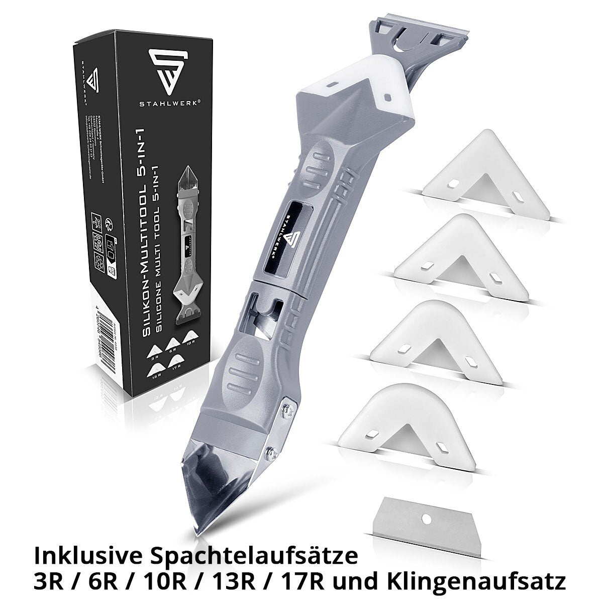 STAHLWERK Silikon-Fugenwerkzeug 5-in-1 Silikon-Spachtel | Silikon-Schaber | Fugenabzieher | Fugenreiniger | Fugenglätter | Fugenkratzer | Silikon-Entferner