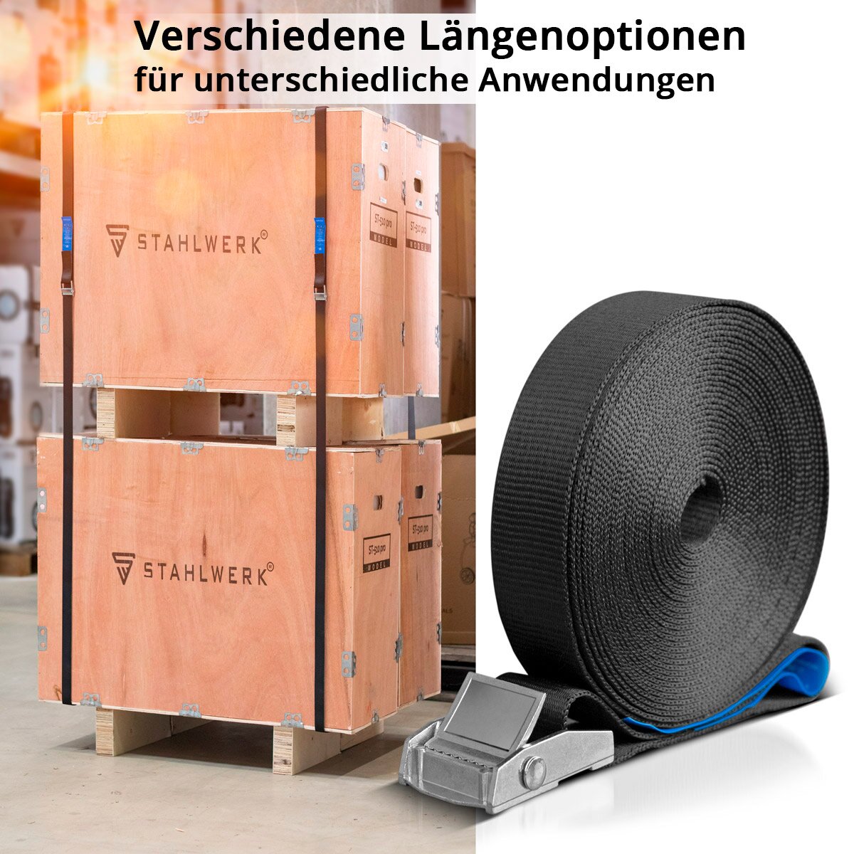 STAHLWERK Spanngurt 8er Set 8 m x 25 mm LC 250 daN Befestigungsriemen | Zurrgurt mit Klemmschloss TÜV/GS geprüft