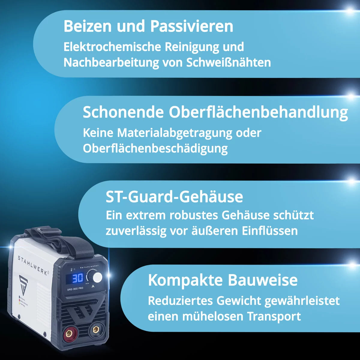 STAHLWERK SRG 300 Pro | Electrochemical weld seam cleaning device with 10-30 A | Compact and powerful | Electrolyte weld seam pickling device for passivation and weld seam finishing