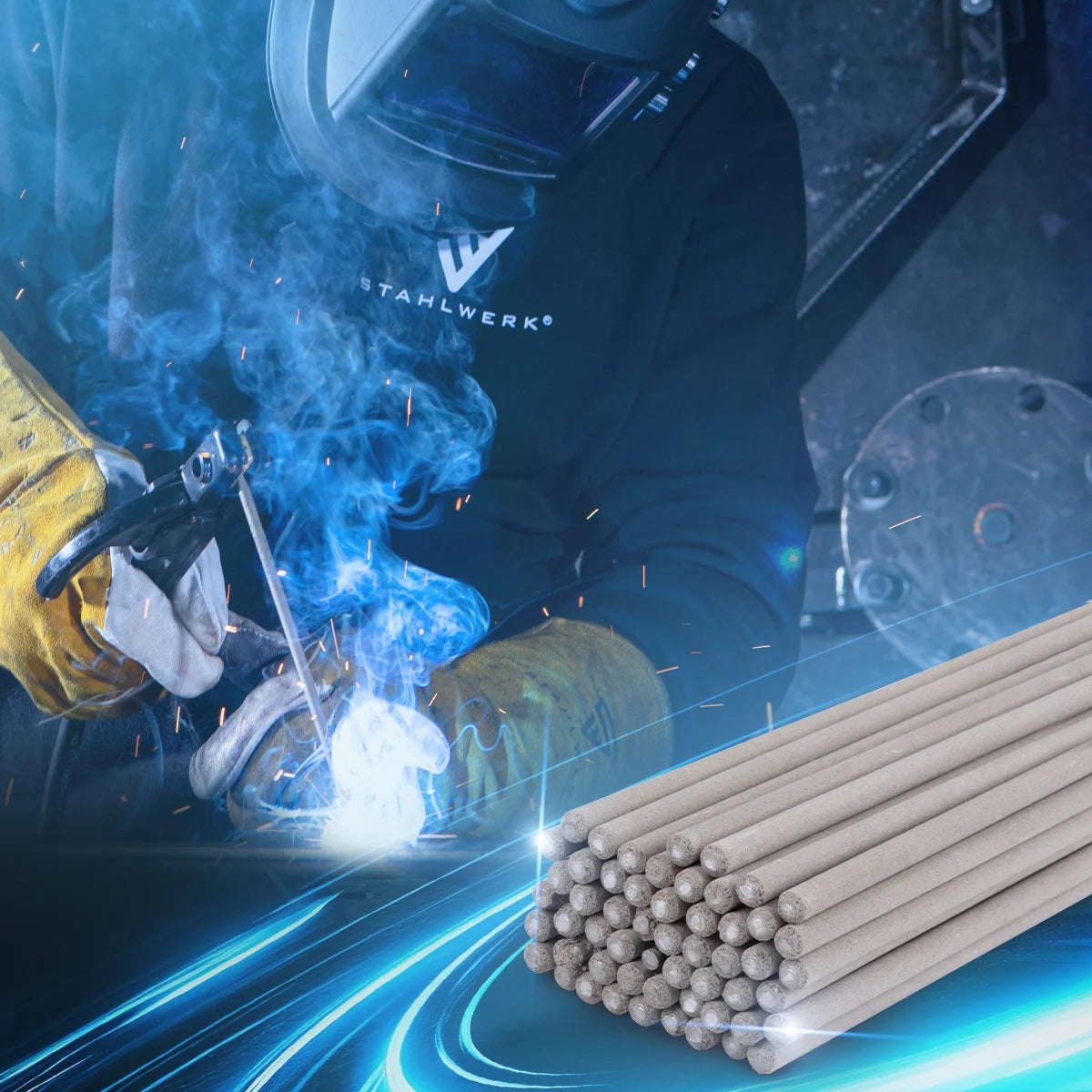 Electrodos de varilla STAHLWERK AWS E6013RR con revestimiento de rutilo grueso 2,5 x 350 mm Corriente de soldadura 50-90 A, alta pureza química 2 kg MMA ARC