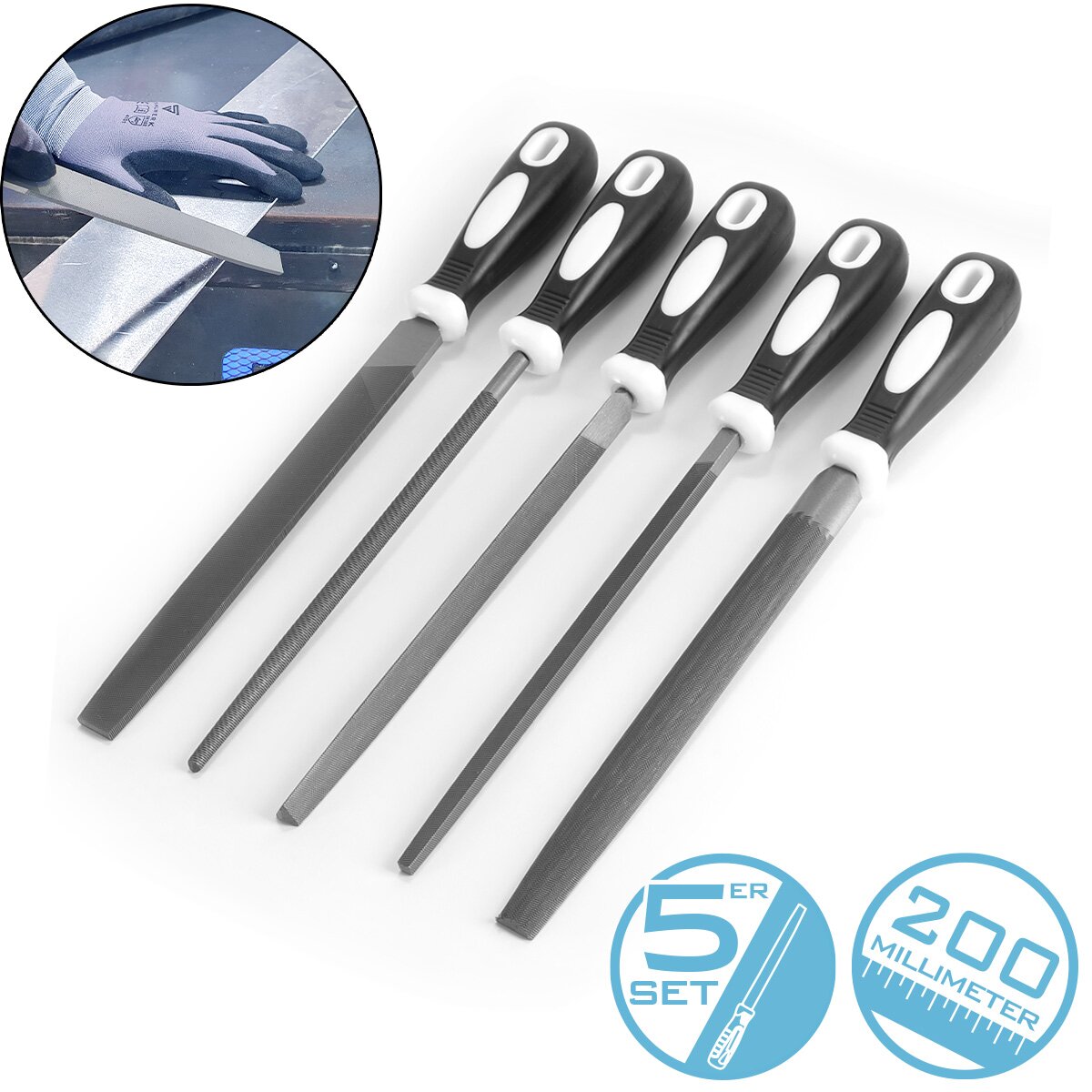 STAHLWERK steel files set of 5 200 mm | 8" rasps | metal files | workshop files | file set for professional processing of metal, wood and plastics