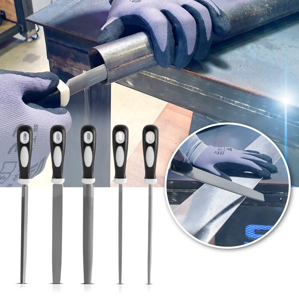 Lime in acciaio STAHLWERK set da 5 200 mm | Raspe da 8" | lime per metallo | lime da officina | set di lime per la lavorazione professionale di metallo, legno e plastica