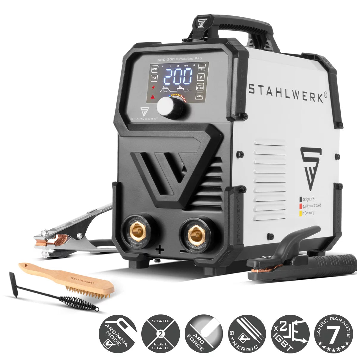 Poste de soudage à électrode STAHLWERK ARC 200 Synergic Pro, MMA entièrement synergique | E-main | Onduleur Lift-TIG avec 200 ampères et technologie IGBT