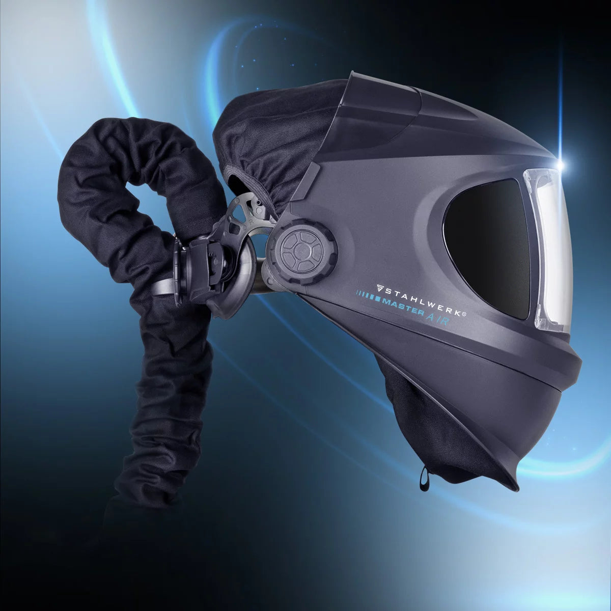 STAHLWERK 3-in-1 automatic welding helmet MASTER AIR | Welding helmet with fresh air supply | Bluetooth remote control | True color reproduction | Darkening DIN 4 to DIN 14 | Optical class 1/1/1/1