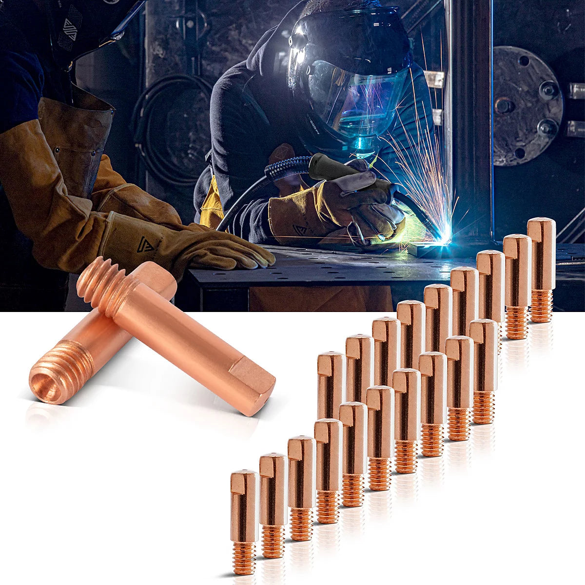 Jeu de pointes de contact STAHLWERK MIG MAG | Jeu de 20 pointes de contact M6x25 0,8 mm | Nettoyant pour buses 13 en 1 dans un étui | Accessoires pour AK15, MB15, AK14, MB14 | Kit de pièces de nettoyage et d'usure pour torches de soudage MIG/MAG